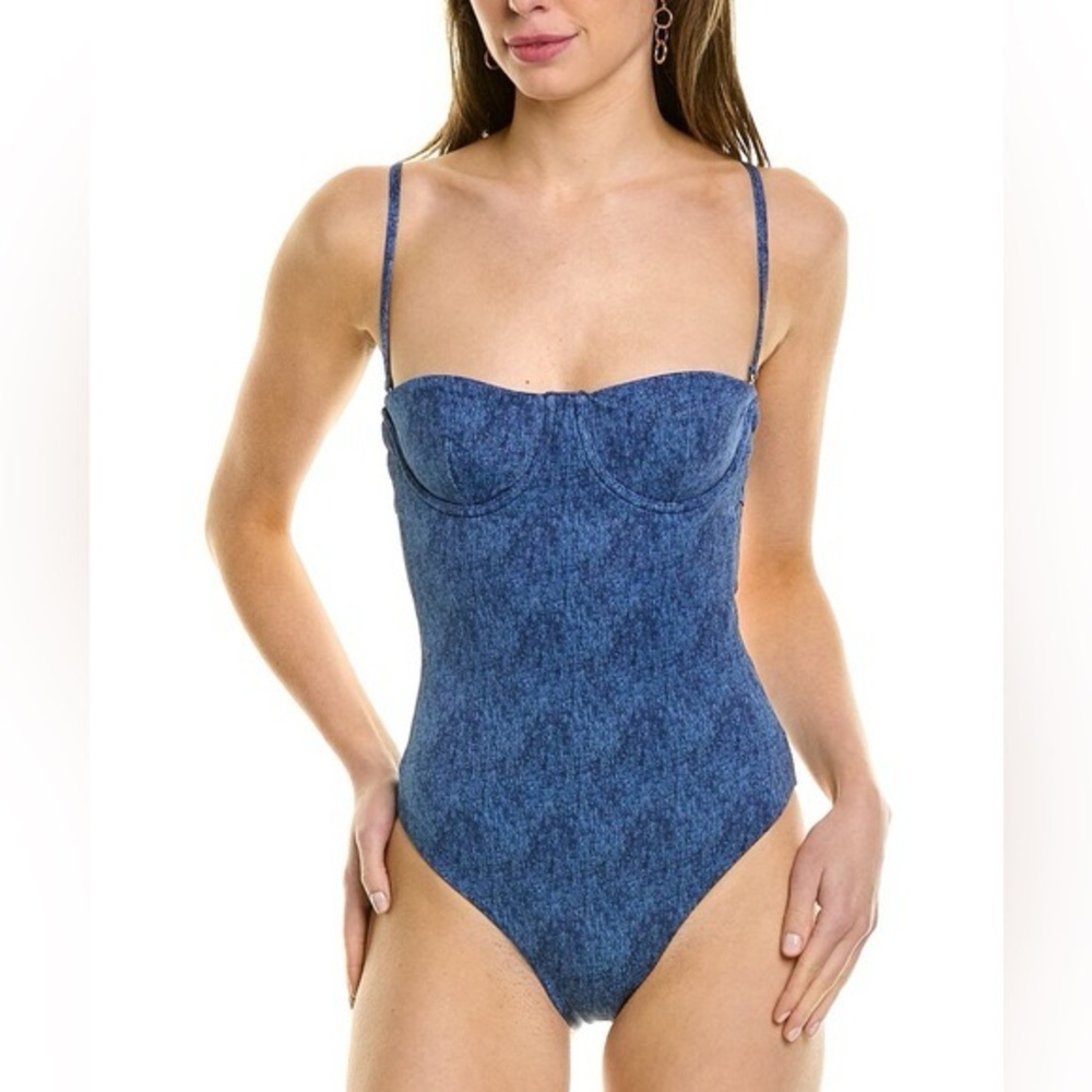 NWT- WeWoreWhat Balconette One Piece Swimsuit in Denim Texture